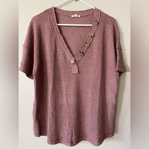 Pink Blush Maternity Waffle Knit Button Accent Shirt